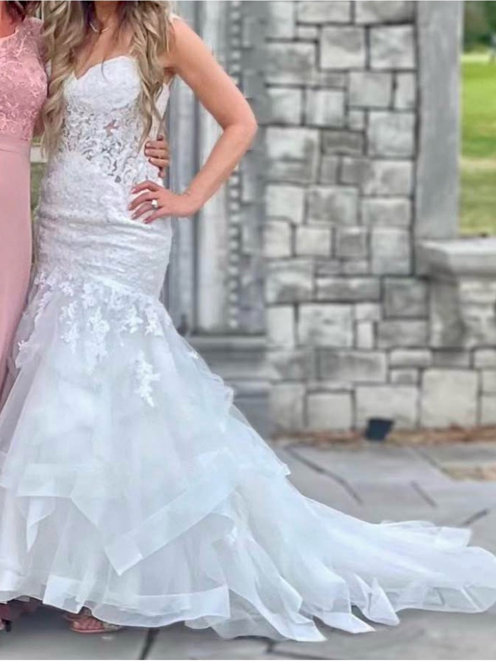 Morilee Ivory Lace Beaded Mermaid Wedding Dress V-Neck Sleeveless Button Train